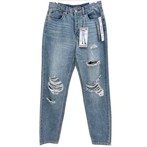 Indigo Rising Women's Blue Jeans 7/28 Relaxed 90's Distressed Straight High Rise